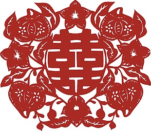 传统红双喜剪纸图案