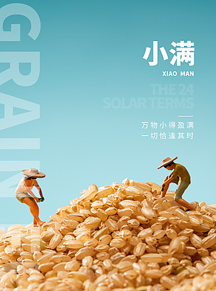 万物小得盈满卡通立体人物节气海报