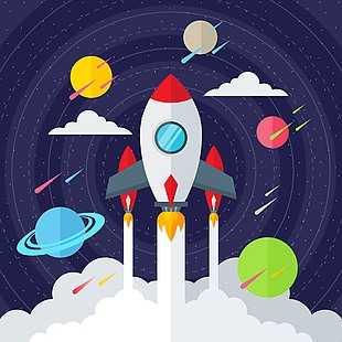 美丽的外太空火箭插画