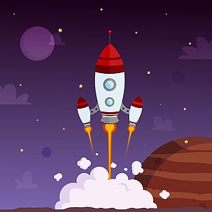 红色太空火箭飞行图片