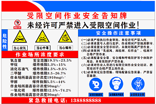 受限空间作业安全告知牌