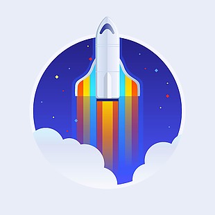 五彩火箭飞上太空插画