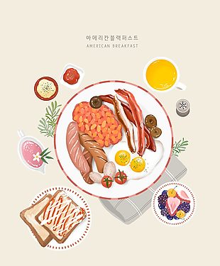 彩绘韩式料理插画