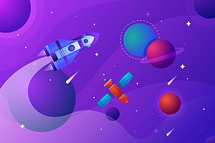 浩瀚宇宙飞行火箭插画