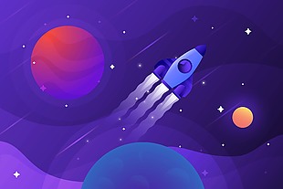 美丽外太空火箭飞行插画