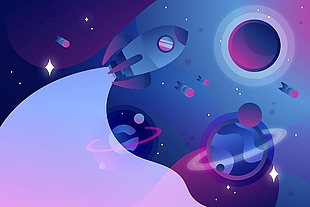 浪漫紫色宇宙火箭素材