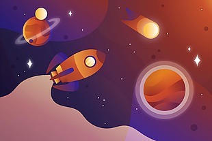 神秘外太空火箭飞行插画