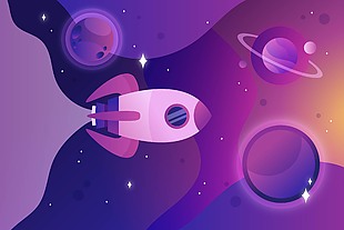 时尚卡通宇宙火箭素材 