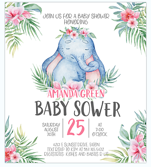 手绘水彩幼儿园准妈妈派对插画邀请函