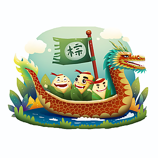 可爱手绘卡通粽子赛龙舟端午节素材