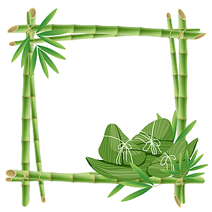 绿色简约清新端午节竹子晒粽子边框素材