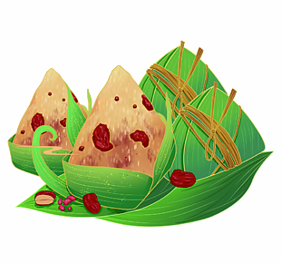精美手绘端午节三角红枣粽子美食插画素材