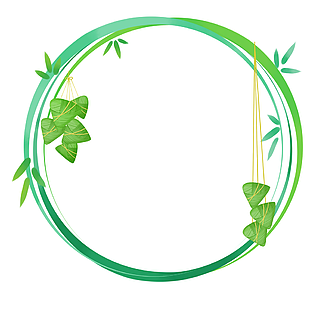 简约青色手绘粽子竹子圆形边框素材