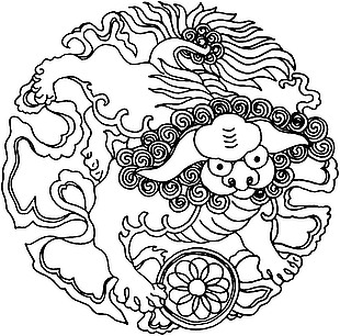 古代传统建筑石狮纹样线稿