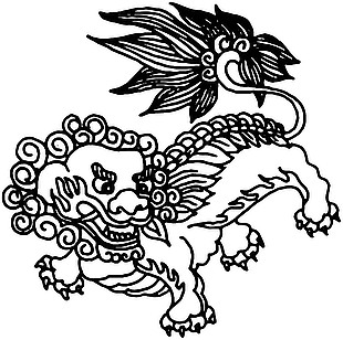 古代传统建筑石狮子设计插画