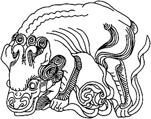 黑白线稿石狮矢量插画