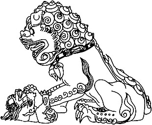 石狮子古典花纹免抠