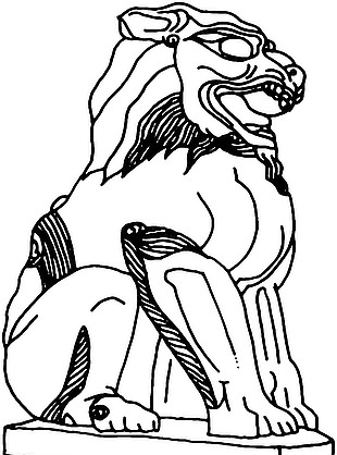 中国纹样线稿石狮子插画