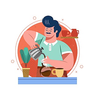 精致生活冲泡咖啡主题插画