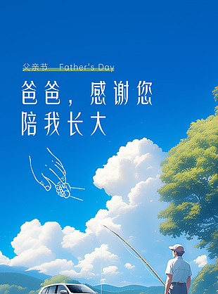 感谢您陪我长大父亲节油画湖边海报