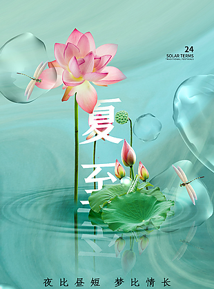夜比昼短梦比情长夏至节气主题海报