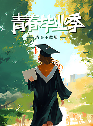 青春毕业季不散场手绘学生背影海报素材