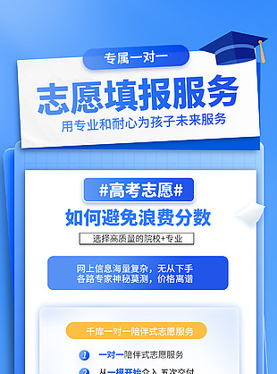 高考志愿填报一对一服务蓝色宣传海报模版