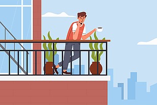 时尚男孩喝咖啡插画