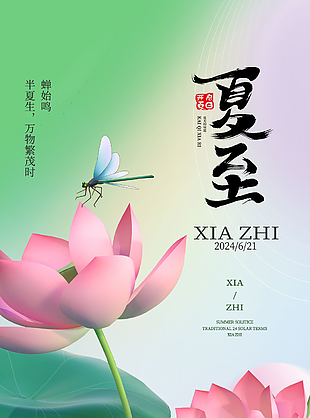半夏生万物繁茂时荷花盛放夏至海报