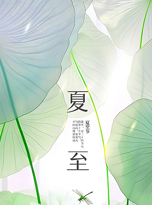 夏至时节古风荷塘线条手绘唯美海报