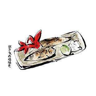 烧烤秋刀鱼插画
