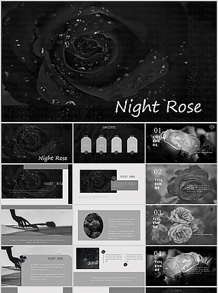 经典暗夜玫瑰主题个人作品集PPT模板
