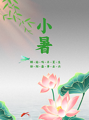 小暑节气夏季荷塘背景插画中式风宣传海报