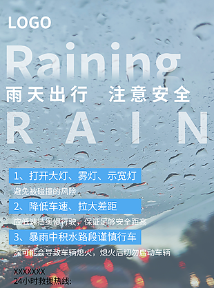 实用雨天出行注意安全温馨提示海报下载