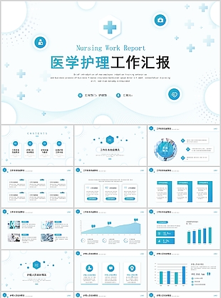 浅蓝清新医疗护理工作汇报总结PPT模板