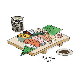 手绘卡通寿司插画