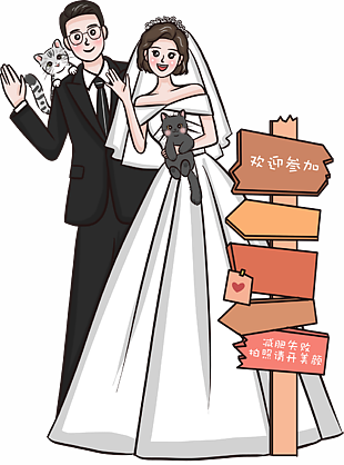 高级手绘动漫婚礼人形迎宾立牌kt板