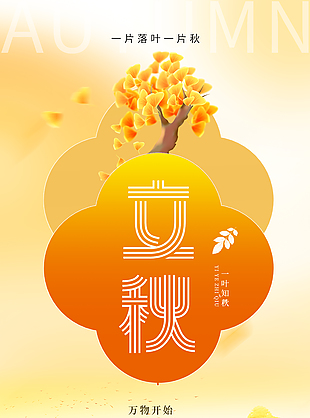 立秋时节手绘金色麦田农忙创意海报