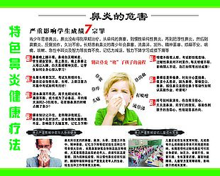 绿色特色鼻炎健康疗法和鼻炎的危害海报