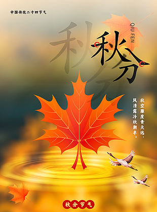 简约唯美二十四节气秋分海报