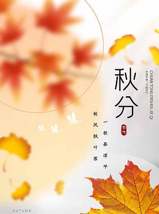 朦胧感唯美创意传统秋分节气海报