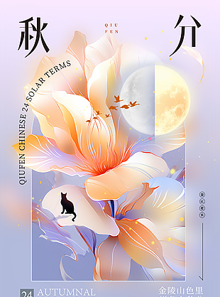 秋分紫色渐变梦幻手绘唯美节气海报