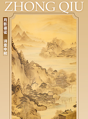月影婆娑诗意中秋古风中秋节海报