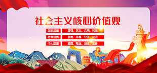 精美国风社会主义核心价值观党建展板