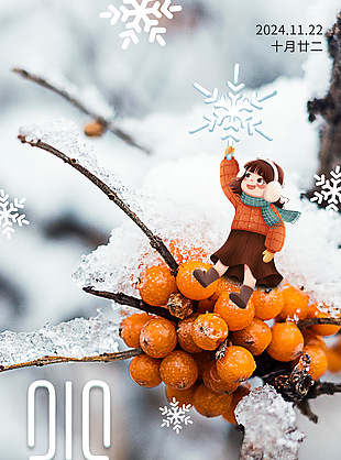 小雪天初寒冬日景色趣味插画海报