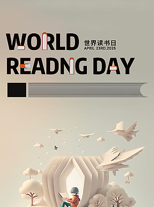 读书日创意3D卡通简约背景海报