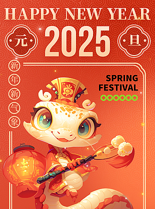 蛇年大吉迎元旦2025新年海报