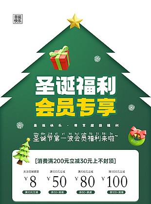 圣诞福利会员专享充值优惠海报