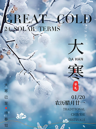 大寒已至待春如归传统节气雪景海报