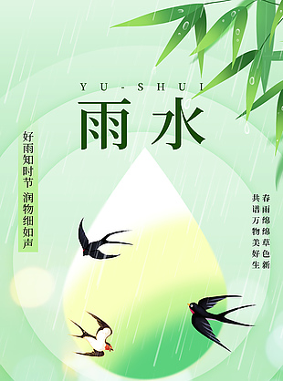 春雨绵绵草色新传统雨水节气海报